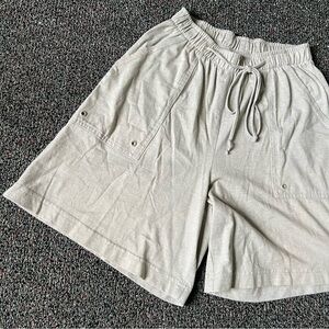 Pastel Green Khaki Cargo Drawstring Loose Airy Lightweight Cotton Stretch Shorts